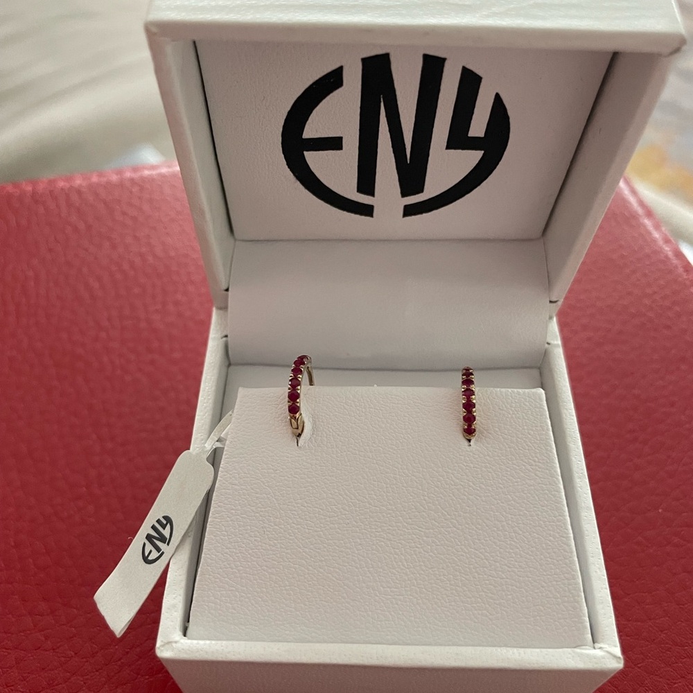Brand New With Tags In Box Effy Ruby 14kt Gold Plated SS Hoops . EXTREMELY RARE!